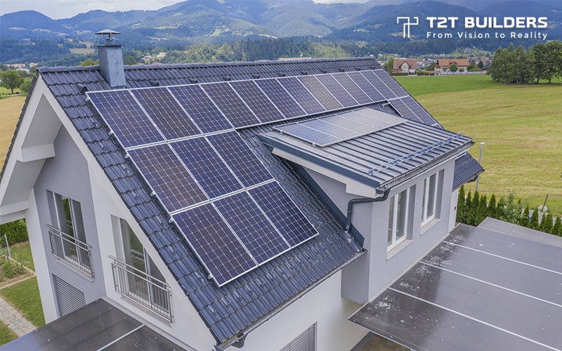 Energy-efficient home with solar panels built by T2T Builders